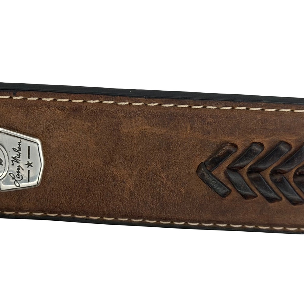 Larry Mahan Western Leather Ranger Belt‎ Brown Cross Conchos Whipstitch 42 - Picture 6 of 9
